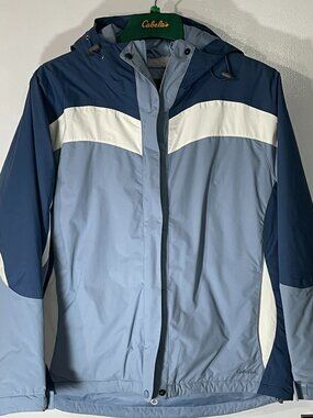 Cabela’s Women’s Thinsulate Winter Coat Size Large Blue White Nylon Poly Hooded
